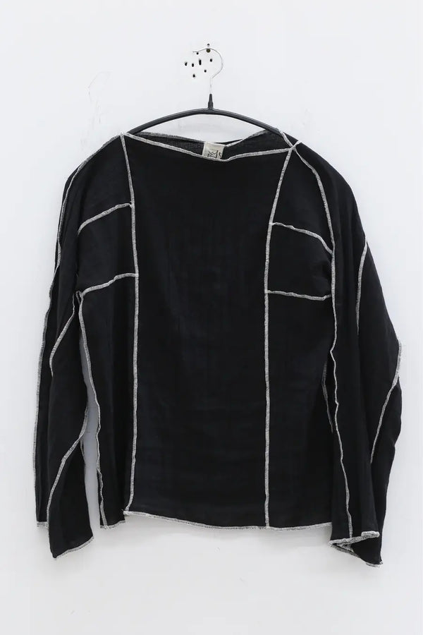 BASERANGE Pleated Linen Cotton Top TOSK-LC-AU23 Black